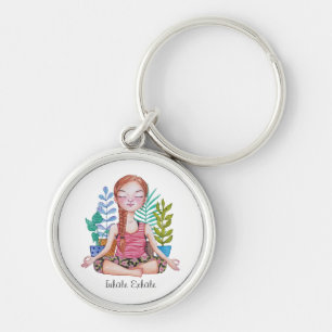 Meditating Girl With Plants Key Ring