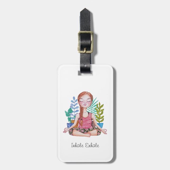 Meditating Girl With Plants Luggage Tag (Front Vertical)