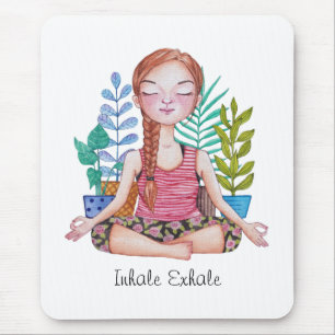 Meditating Girl With Plants Mouse Mat