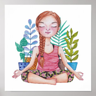 Meditating Girl With Plants Poster