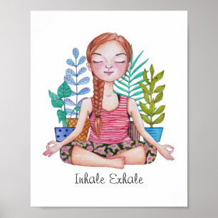 Meditating Girl With Plants Poster