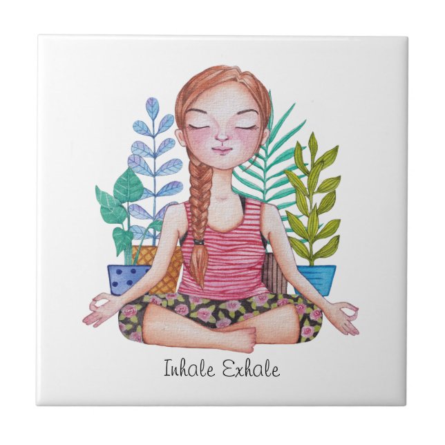 Meditating Girl With Plants Tile (Front)
