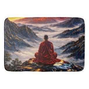 Meditating Monk on Mountain at Sunset Bath Mat