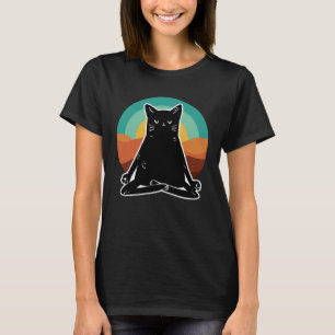Meditating Namaste Yoga Black Cat Colorful Desert  T-Shirt