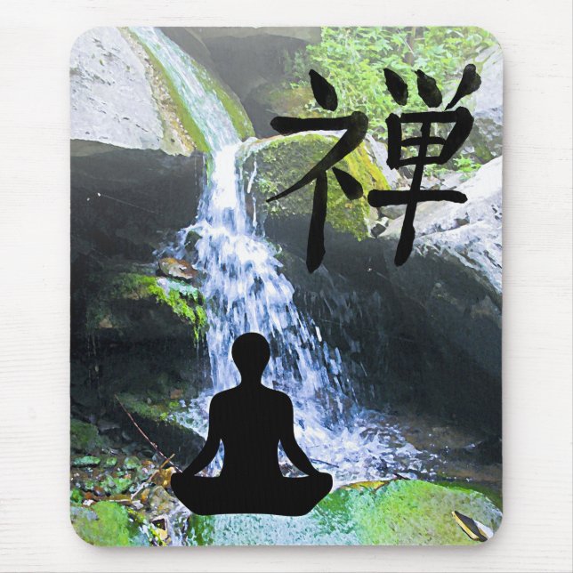 Meditating Silhouette by Waterfall Mouse Mat (Front)