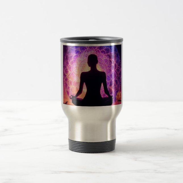 Meditating Silhouette Tumbler - Spiritual  Travel Mug (Center)