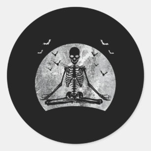 Meditating Skeleton Yoga Lover Halloween Moon Cost Classic Round Sticker