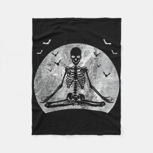 Meditating Skeleton Yoga Lover Halloween Moon Cost Fleece Blanket