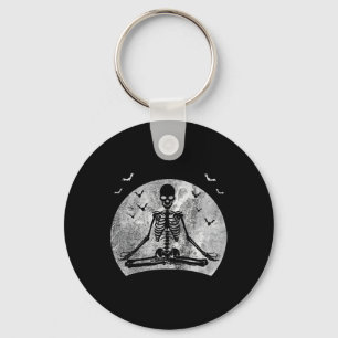 Meditating Skeleton Yoga Lover Halloween Moon Cost Key Ring