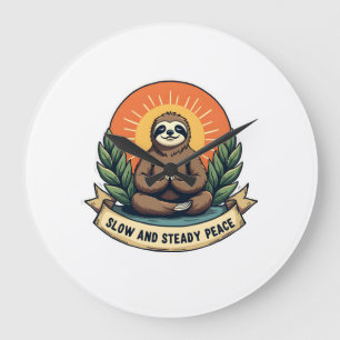 Meditating Sloth Vintage Relaxed Humor Design 2 Large Clock