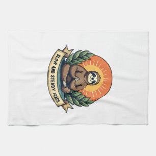 Meditating Sloth Vintage Relaxed Humor Design 2 Tea Towel