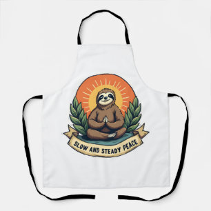 Meditating Sloth Vintage Relaxed Humour Design 2 Apron