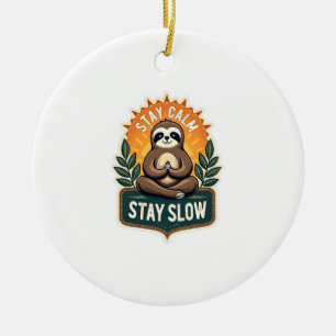 Meditating Sloth Vintage Relaxed Mind T-Shirt 2 Ceramic Tree Decoration