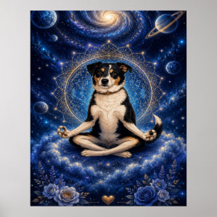 Meditating Tricolor Dog Cosmic Zen Yoga Mandala Po Poster