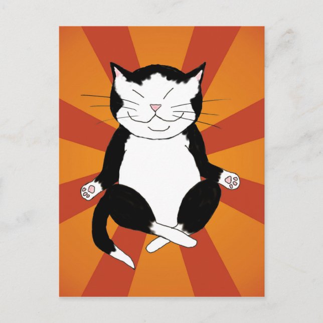 Meditating Tuxedo Kitty Postcard (Front)