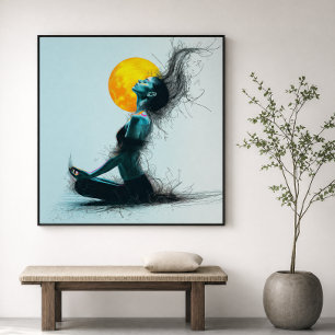 Meditating Woman Golden Moon Yoga Pose  Poster