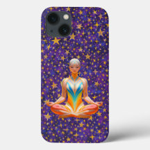 Meditating woman & irregular star patterns -