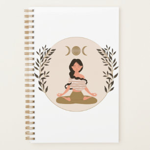 Meditating woman moon phases leaf boho classic planner