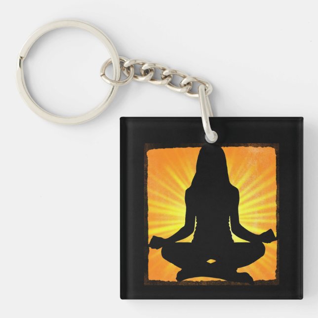 Meditating Woman Om Symbol Yoga Keychain (Front)