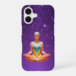 Meditating woman & starry purple sky iPhone 16 case