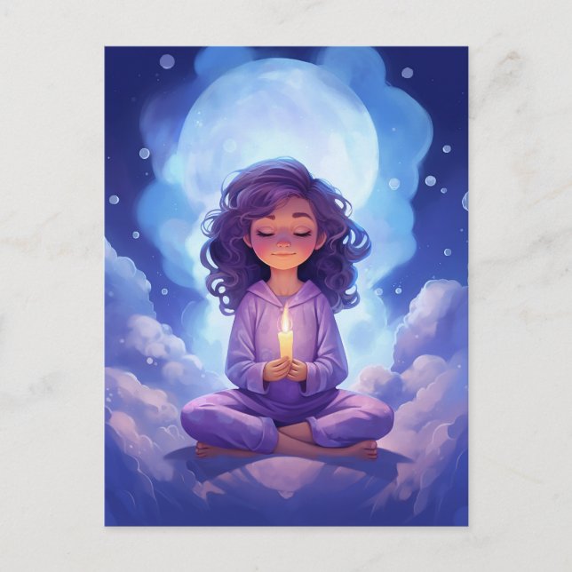 Meditating Yoga Celestial Clouds Blush Pink Blue Postcard (Front)
