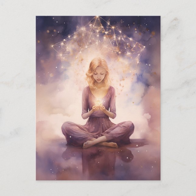 Meditating Yoga Celestial Clouds Blush Pink Blue Postcard (Front)