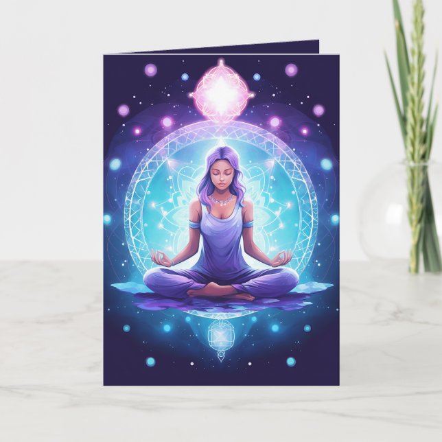 Meditating Yoga Crystals Amethyst Lotus Birthday Card (Front)