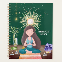 Meditating Yoga Girl Crystals Earthy Green