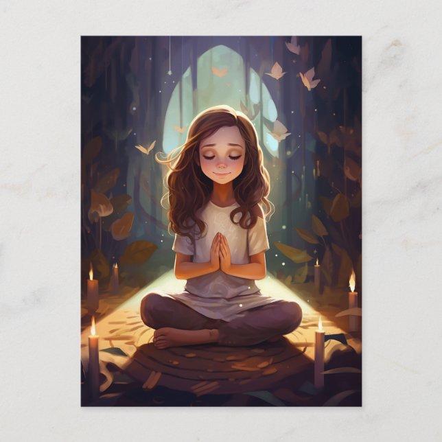 Meditating Yoga Girl Sun Afternoon Light Butterfly Postcard (Front)