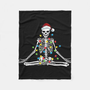 Meditating Yoga Pose Skeleton In Christmas Lights Fleece Blanket