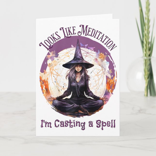 Meditating Yoga Witch Casting A Spell, Halloween  Card (Front)