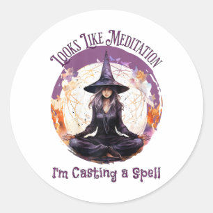 Meditating Yoga Witch Casting A Spell, Halloween  Classic Round Sticker