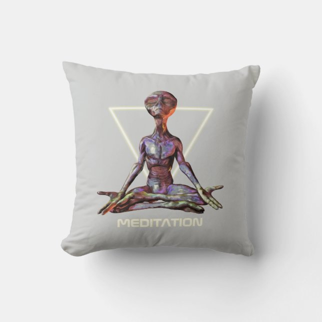 Meditation. Alien in tranquil pose Cushion (Front)