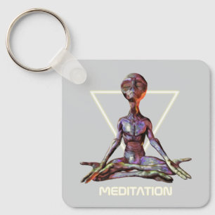 Meditation. Alien in tranquil pose Key Ring