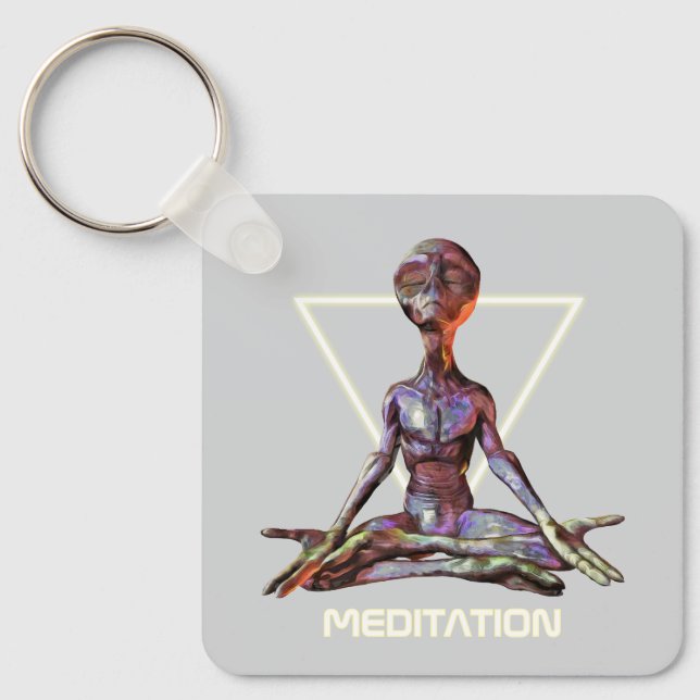 Meditation. Alien in tranquil pose Key Ring (Front)
