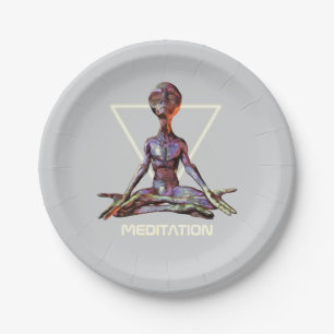 Meditation. Alien in tranquil pose Paper Plate