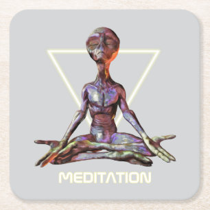 Meditation. Alien in tranquil pose Square Paper Coaster