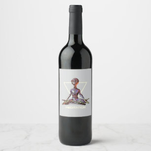 Meditation. Alien in tranquil pose Wine Label