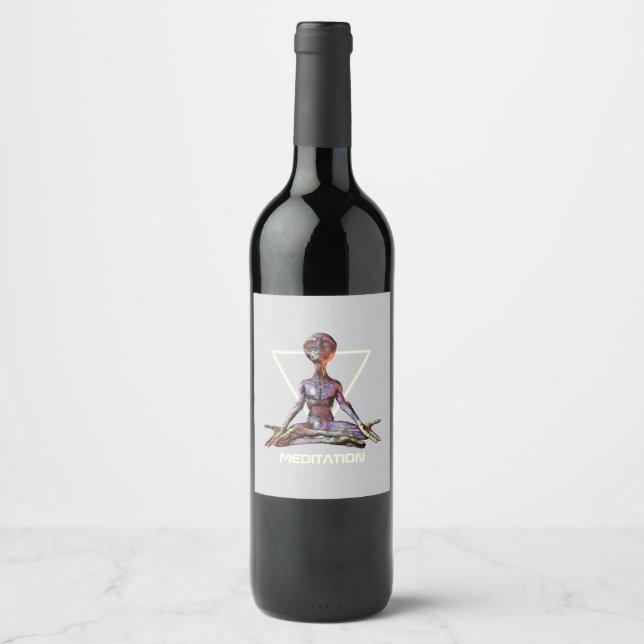 Meditation. Alien in tranquil pose Wine Label (Front)