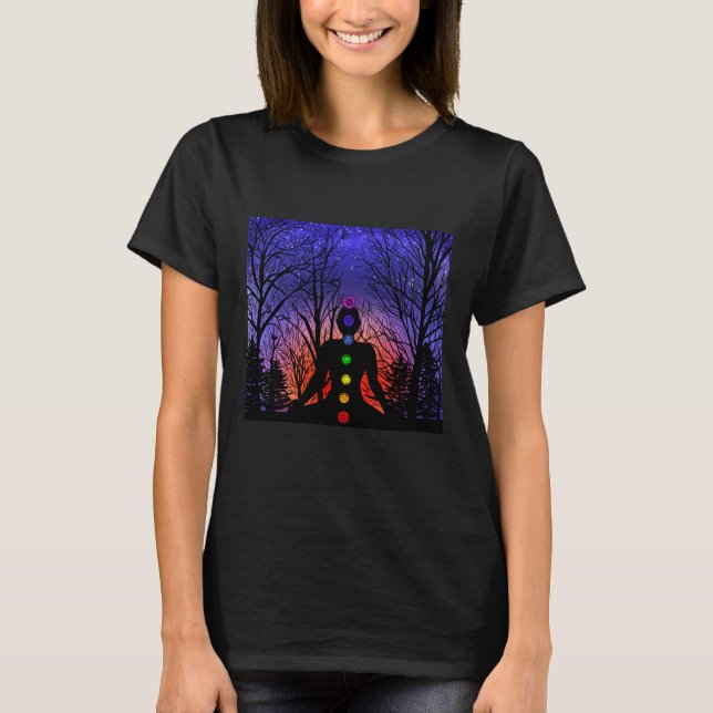 Meditation and the Trees on a starry night Sunset  T-Shirt (Front)