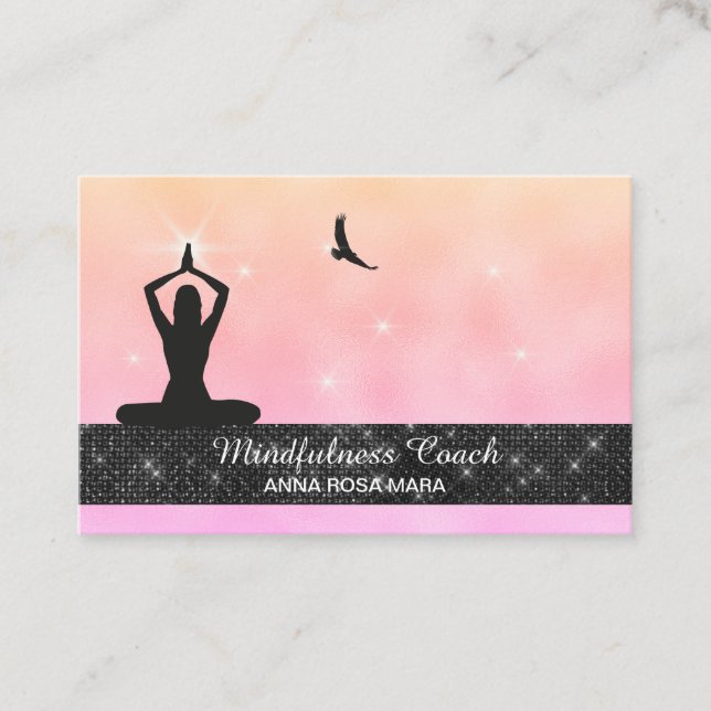 *~* Meditation Bird Eagle Pastel Yoga Glitter Business Card (Front)
