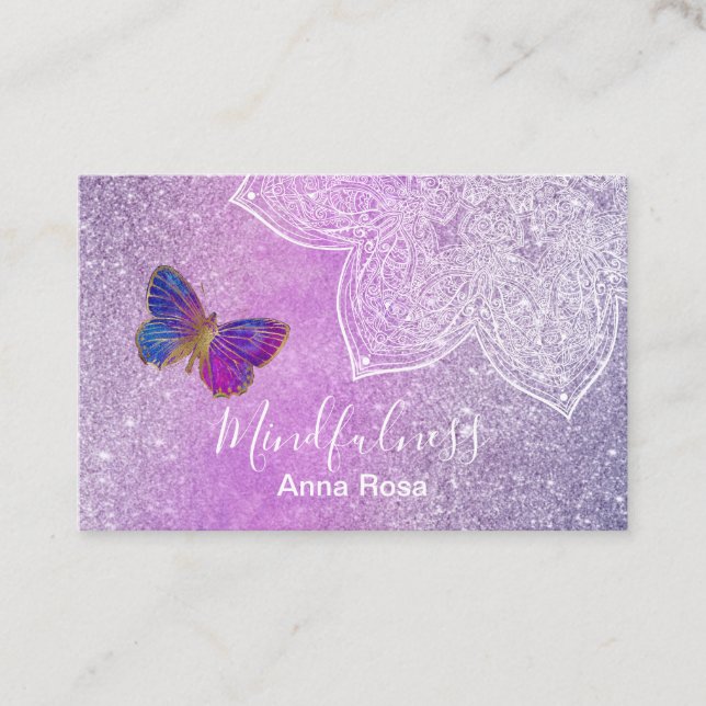 *~* Meditation Butterfly Mandala Reiki Yoga Business Card (Front)
