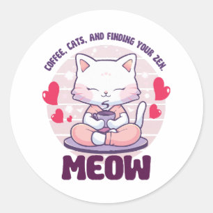 Meditation cat  - Kawaii cat  Classic Round Sticker