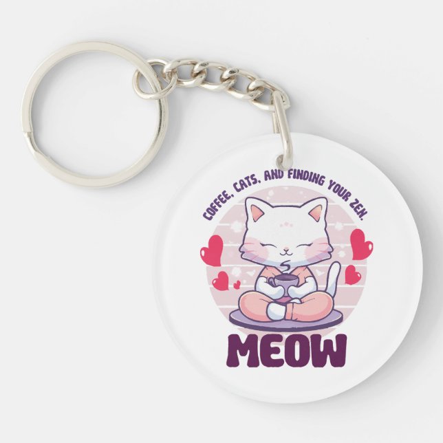 Meditation cat  - Kawaii cat  Key Ring (Front)