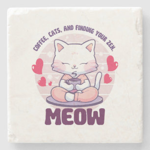 Meditation cat - Kawaii cat Stone Coaster