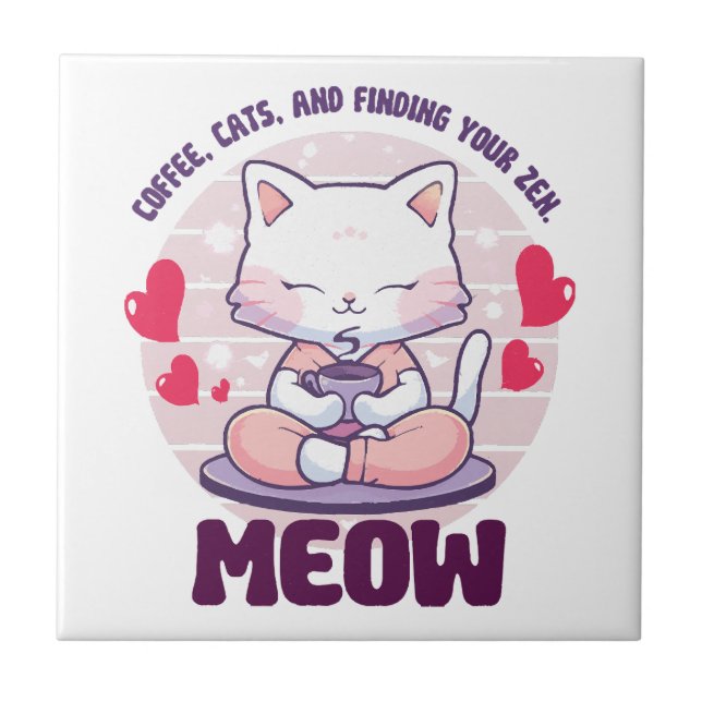 Meditation cat  - Kawaii cat  Tile (Front)
