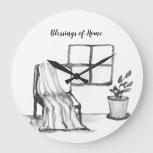 Meditation chair by window with plant and throw large clock