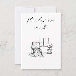 Meditation chair by window with plant and throw thank you card