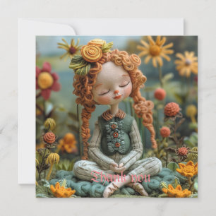 Meditation Cute Girl Thank You Card
