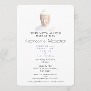 Meditation Get Together Serene Buddha In White Invitation